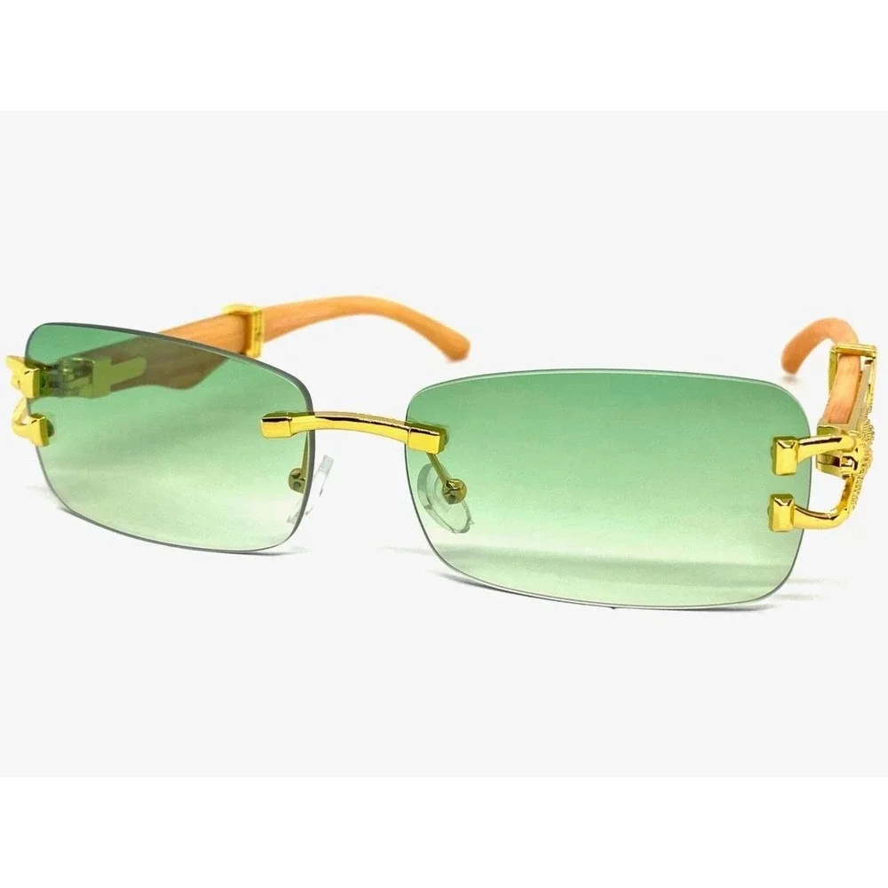 Mens Rimless GreenSunglasses Tinted Lenses, 90s, High Fashion, Statement Piece